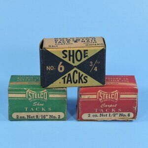 3 Vintage Boxes Shoe & Carpet Tacks - Great MCM Display Decor Items 1950's era
